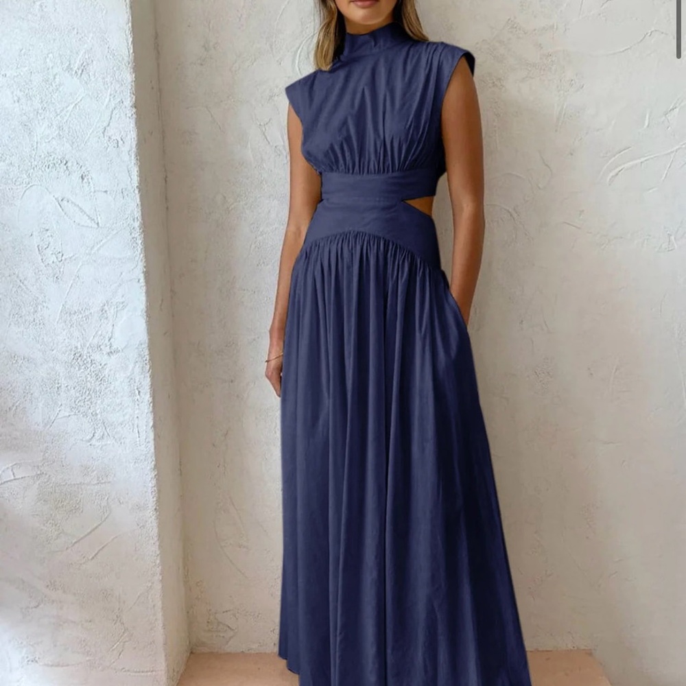 Commense Navy Mockneck Maxi Dress